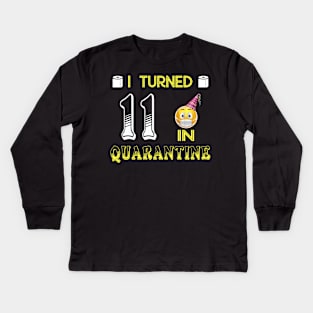 I Turned 11 in quarantine Funny face mask Toilet paper Kids Long Sleeve T-Shirt